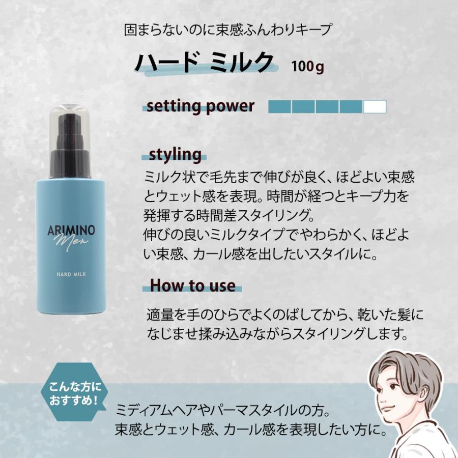 Arimino Hard Milk 造型硬髮乳 適合濕潤感與自然捲 100g 日本直送 Arimino Men系列