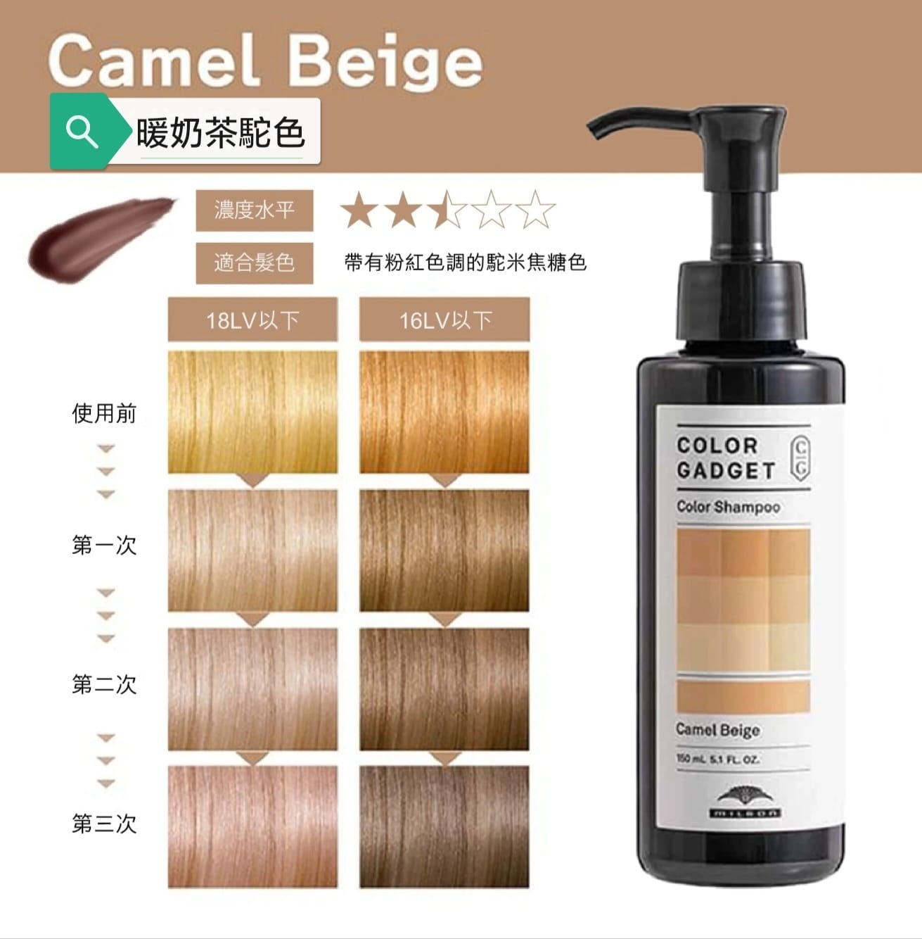 Camel Beige 暖奶茶駝色  Milbon Color Shampoo 補色洗頭水